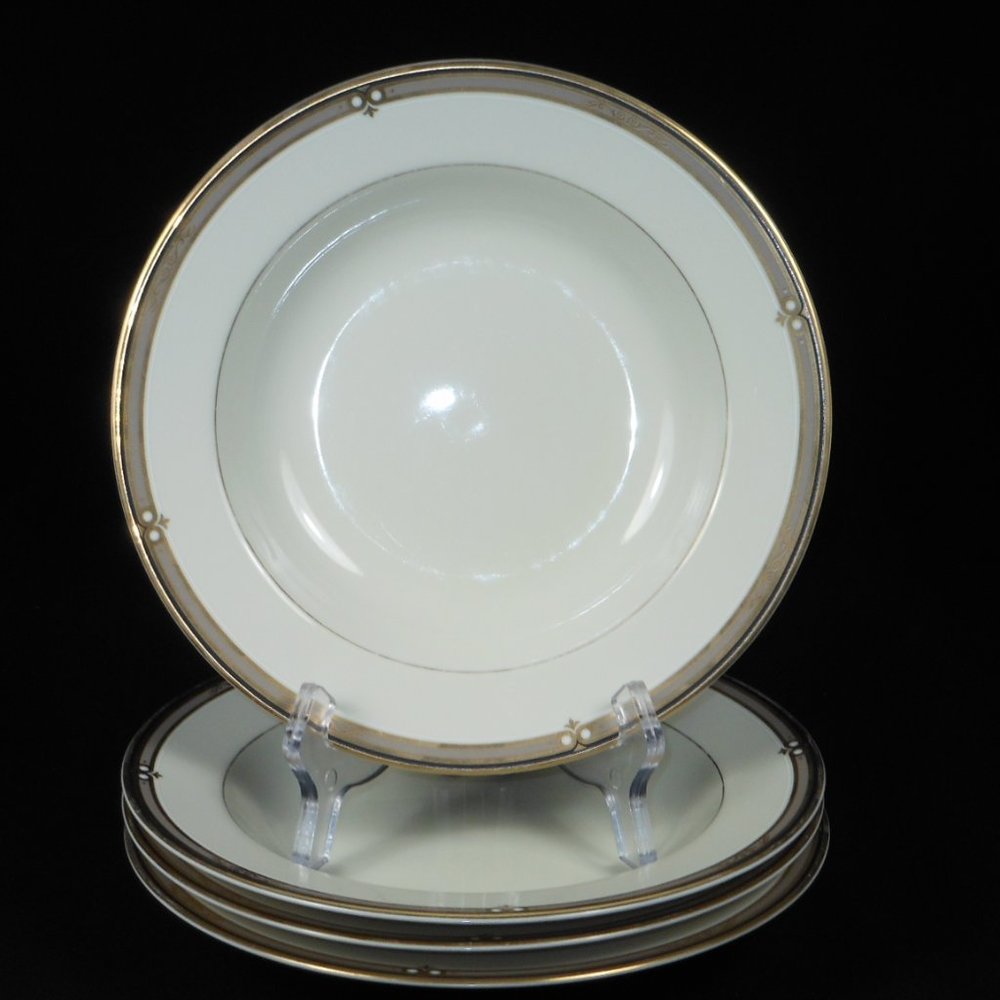 4 Rimmed Soup Bowls, Mikasa L3103 Ebony Circel